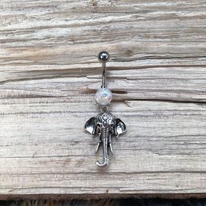 White Opal Elephant Belly Button Ring‎